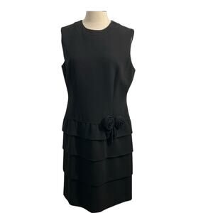 RICKIE FREEMAN TERI JON Black Sleeveless Rosette Tiered Evening Dress Women's 12